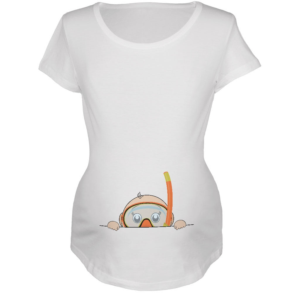 Summer - Peeking Baby Snorkel White Maternity Soft T-Shirt Maternity T-Shirts Old Glory 2XL White 