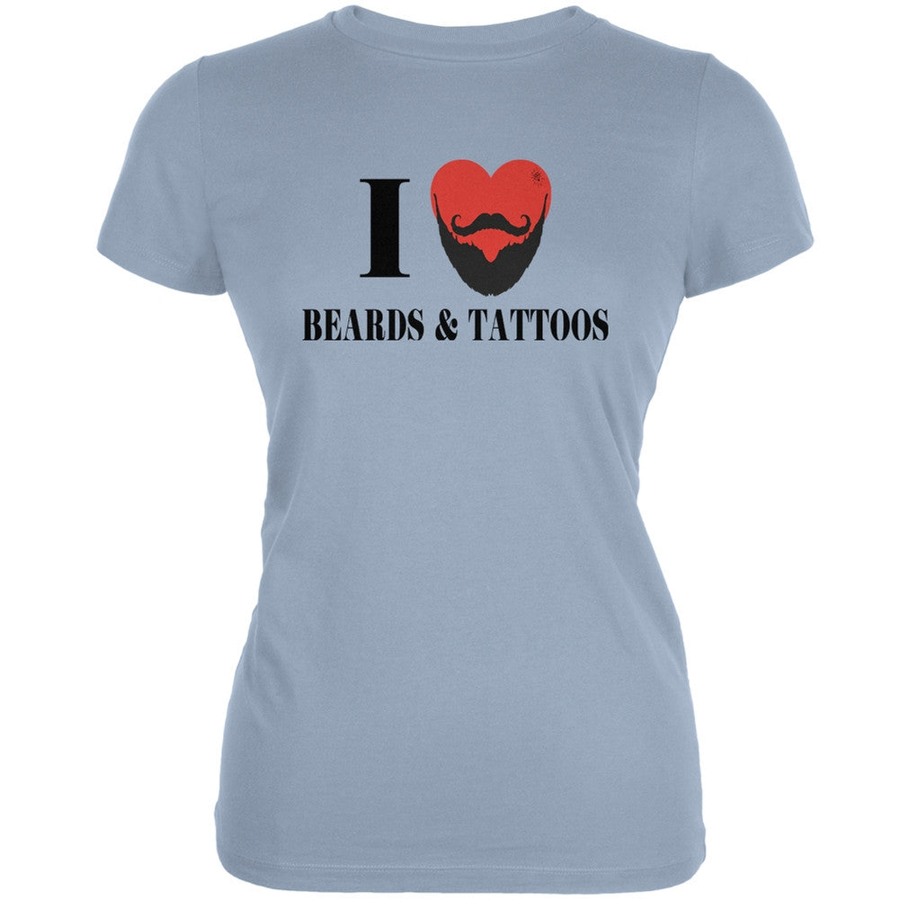 I Heart Beards & Tattoos Light Blue Juniors Soft T-Shirt Juniors T-Shirts Old Glory 2XL Blue 