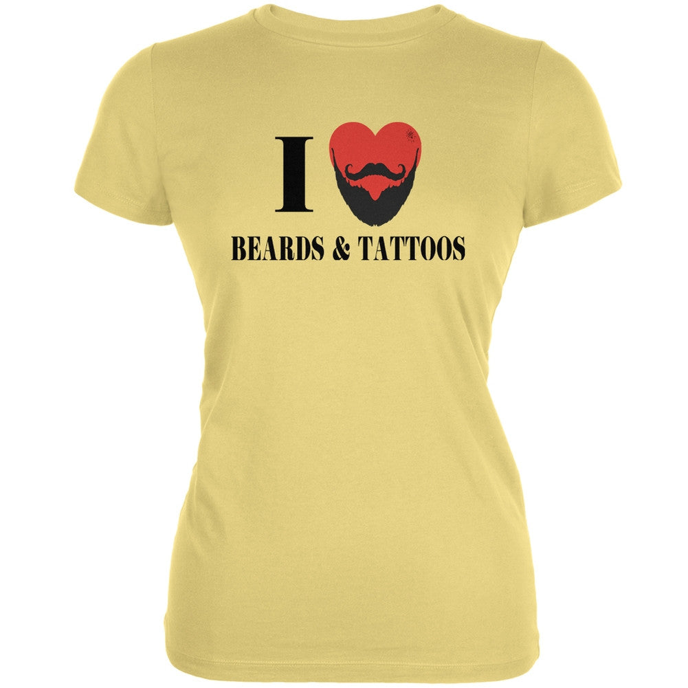 I Heart Beards & Tattoos Yellow Juniors Soft T-Shirt Juniors T-Shirts Old Glory LG Yellow 