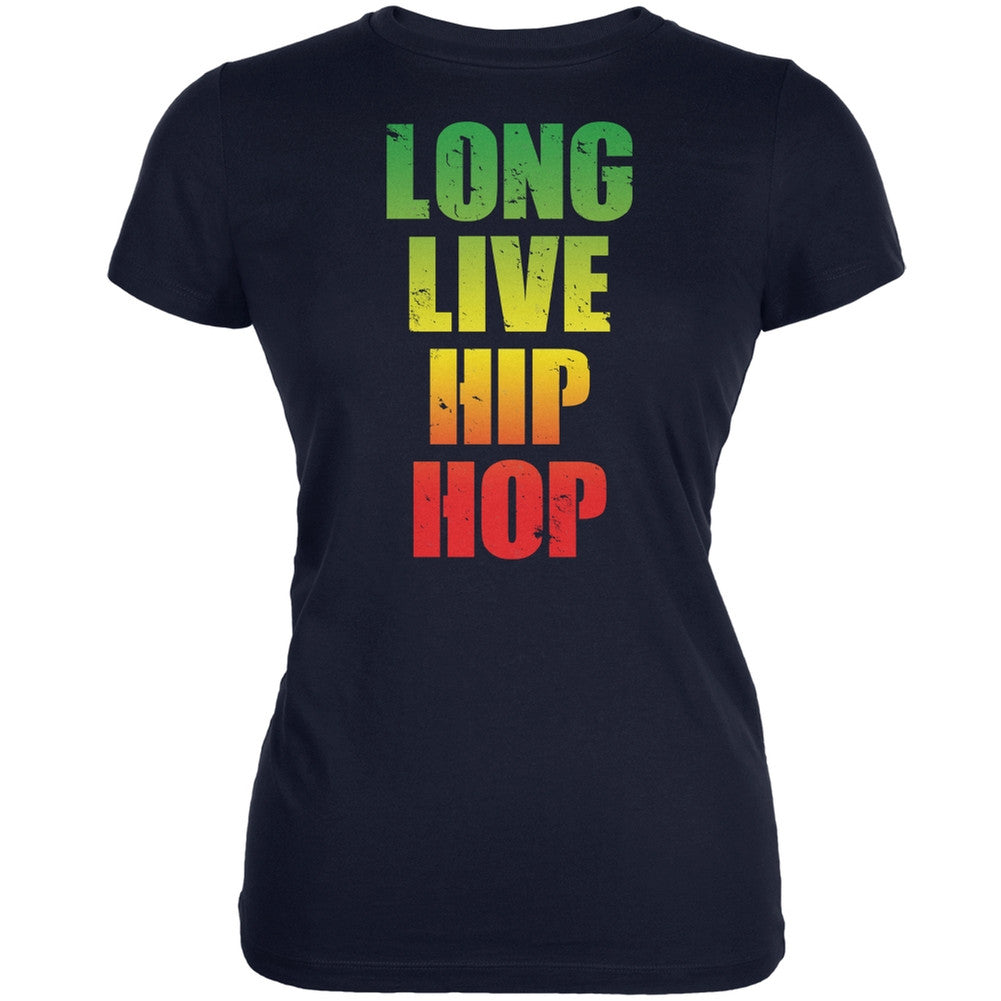 Long Live Hip Hop Navy Juniors Soft T-Shirt Juniors T-Shirts Old Glory SM Blue 