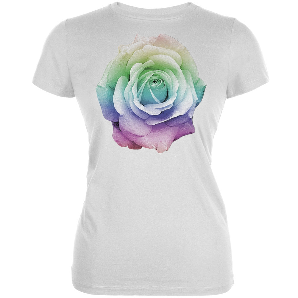 Rainbow Rose White Juniors Soft T-Shirt Juniors T-Shirts Old Glory 2XL White 