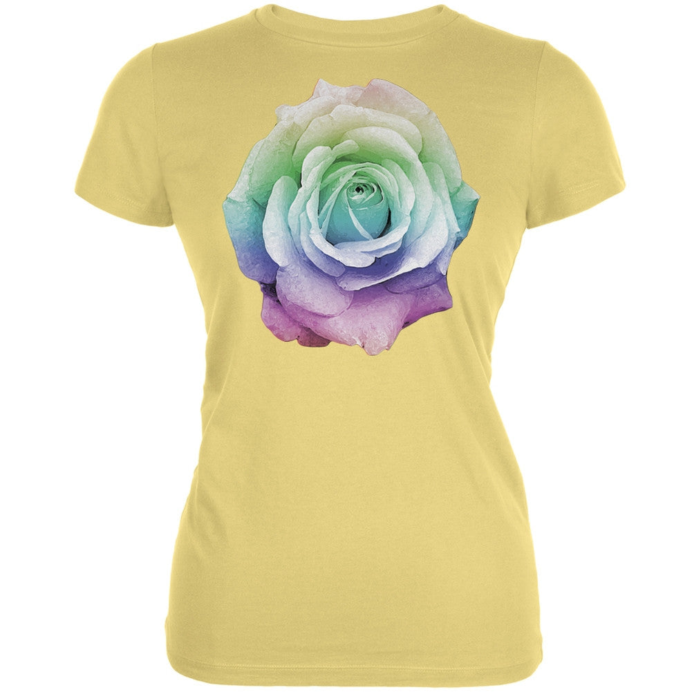 Rainbow Rose Yellow Juniors Soft T-Shirt Juniors T-Shirts Old Glory LG Yellow 