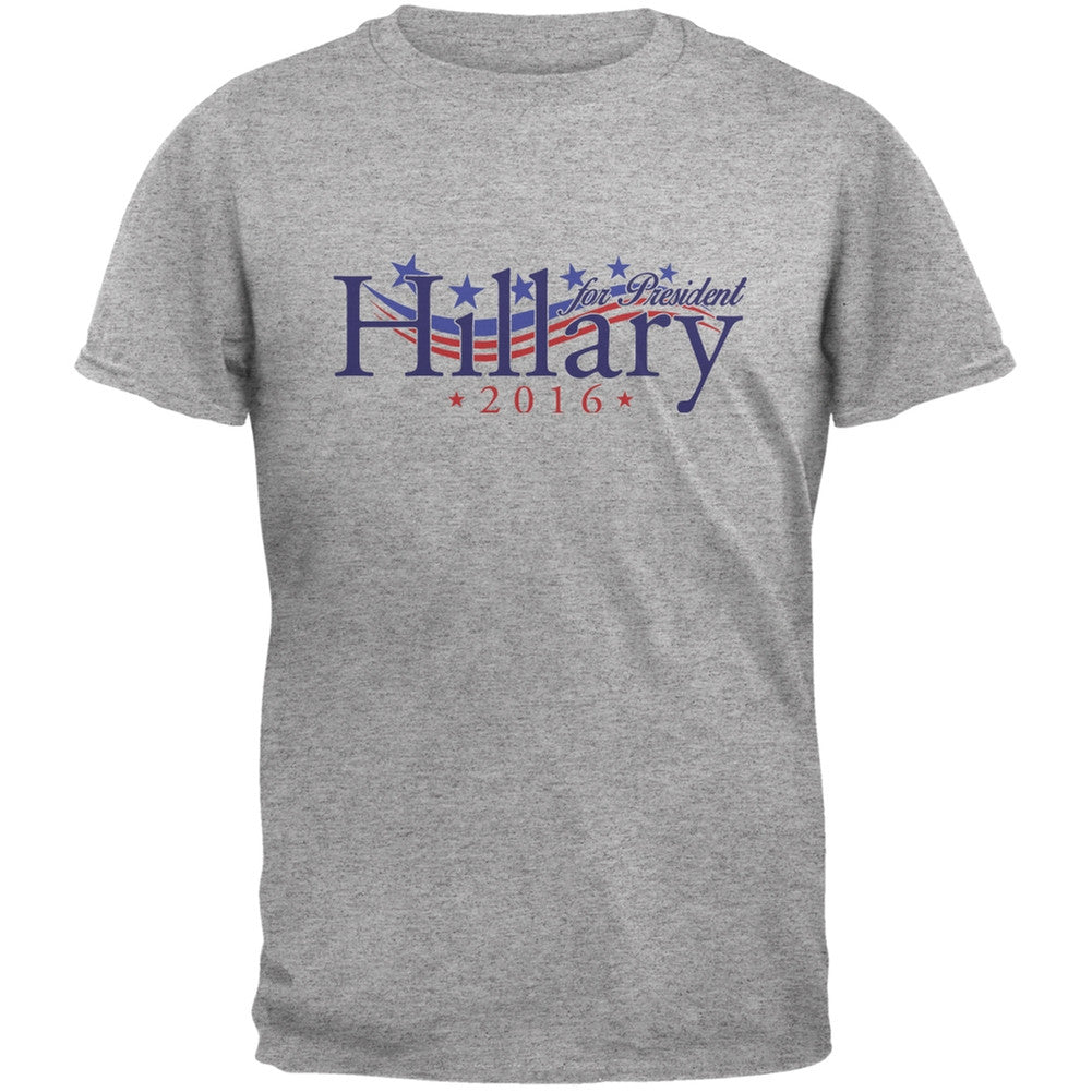 Election 2016 - Hillary for President Waving Flag Heather Grey Adult T-Shirt Men's T-Shirts Old Glory 2XL Grey 