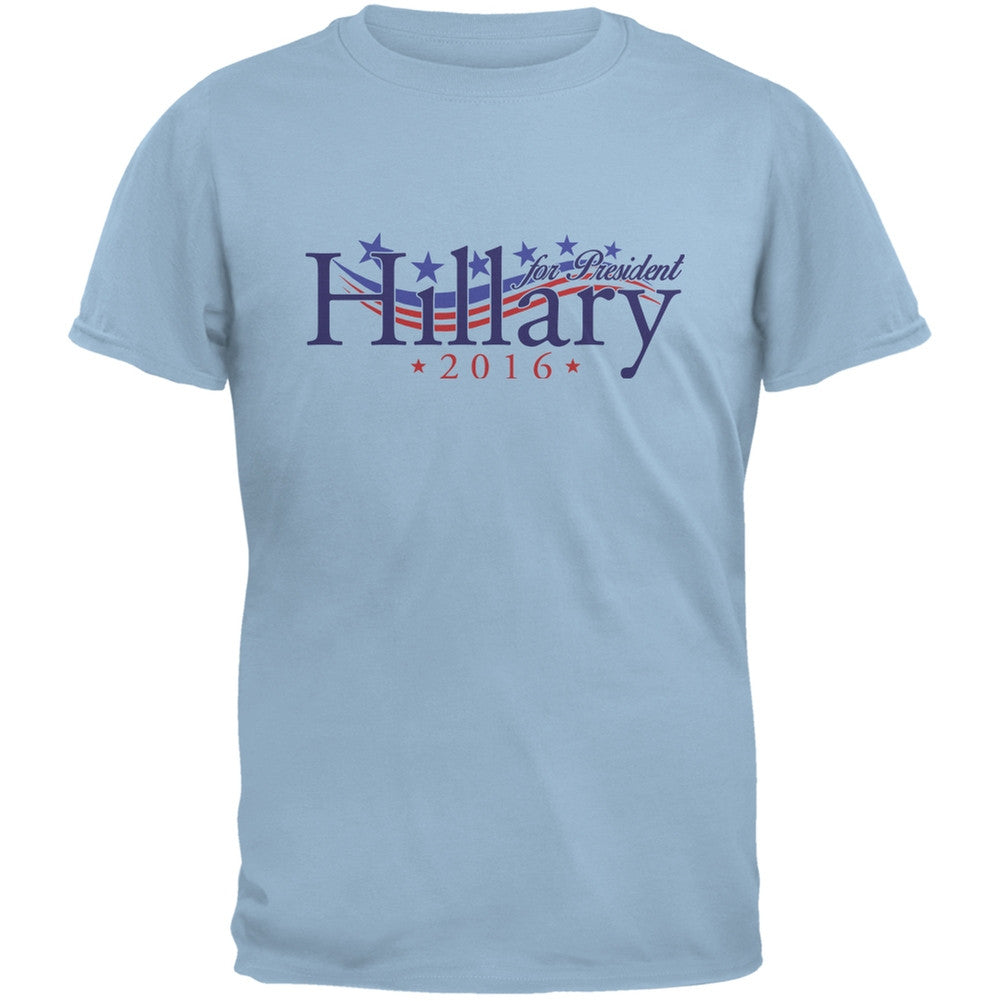 Election 2016 - Hillary for President Waving Flag Light Blue Adult T-Shirt Men's T-Shirts Old Glory 2XL Blue 