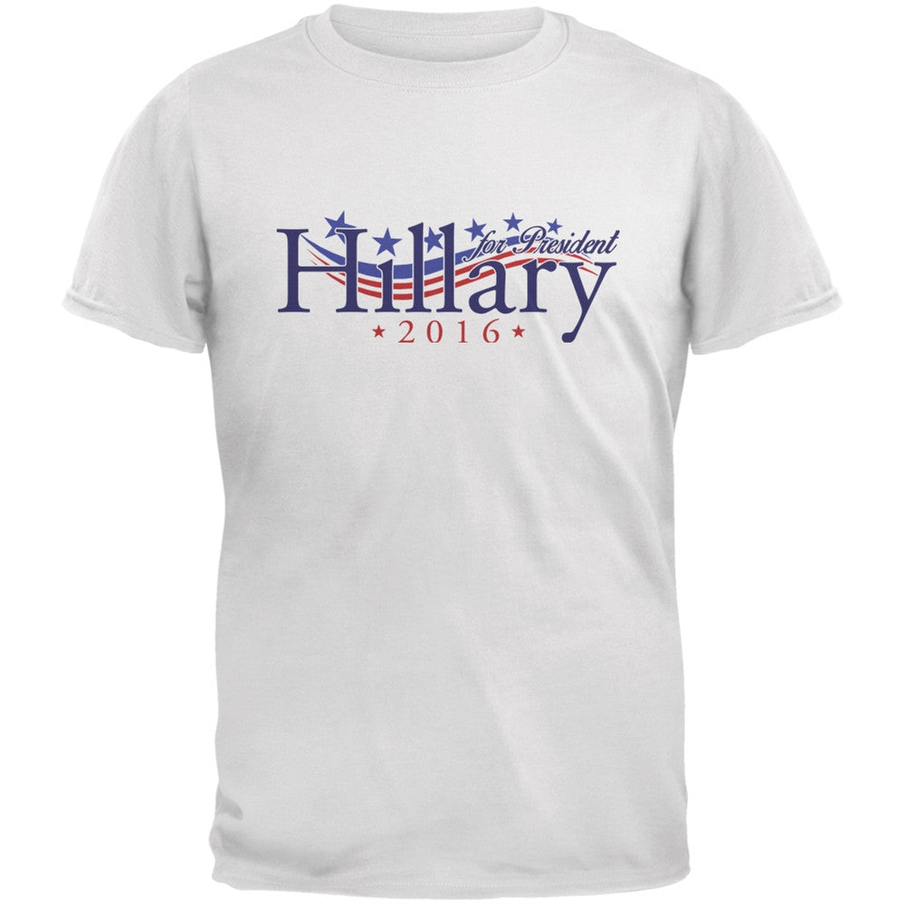 Election 2016 Hillary for President Waving Flag White Adult T-Shirt Men's T-Shirts Old Glory 2XL White 