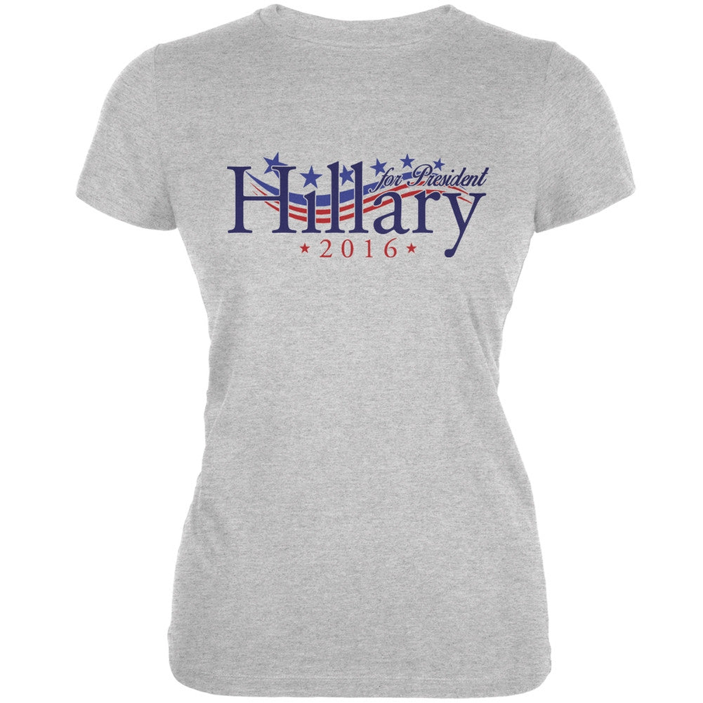 Election 2016 Hillary for President Waving Flag Heather Grey Juniors Soft T-Shirt Juniors T-Shirts Old Glory 2XL Grey 