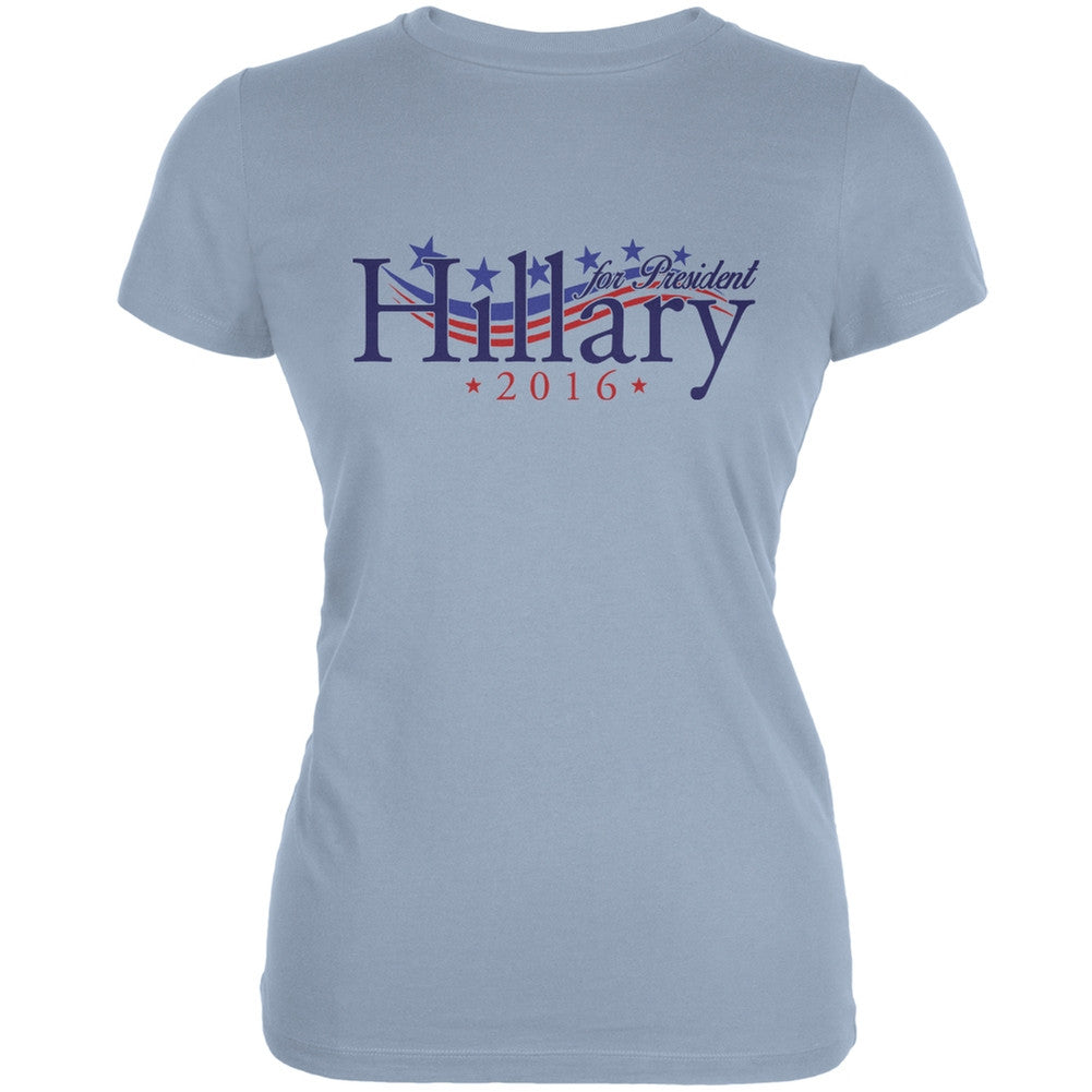 Election 2016- Hillary for President Waving Flag Light Blue Juniors Soft T-Shirt Juniors T-Shirts Old Glory 2XL Blue 