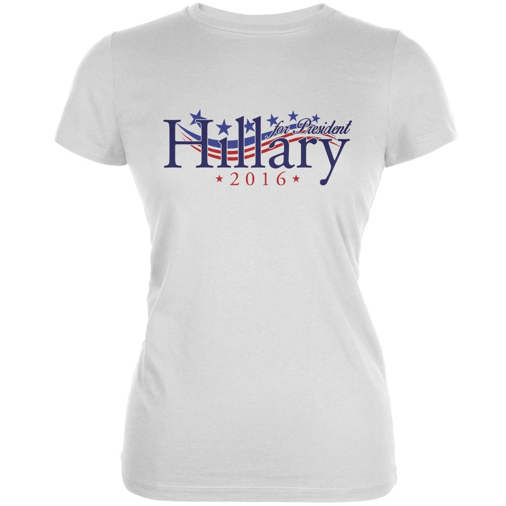 Election 2016 - Hillary for President Waving Flag White Juniors Soft T-Shirt Juniors T-Shirts Old Glory 2XL White 