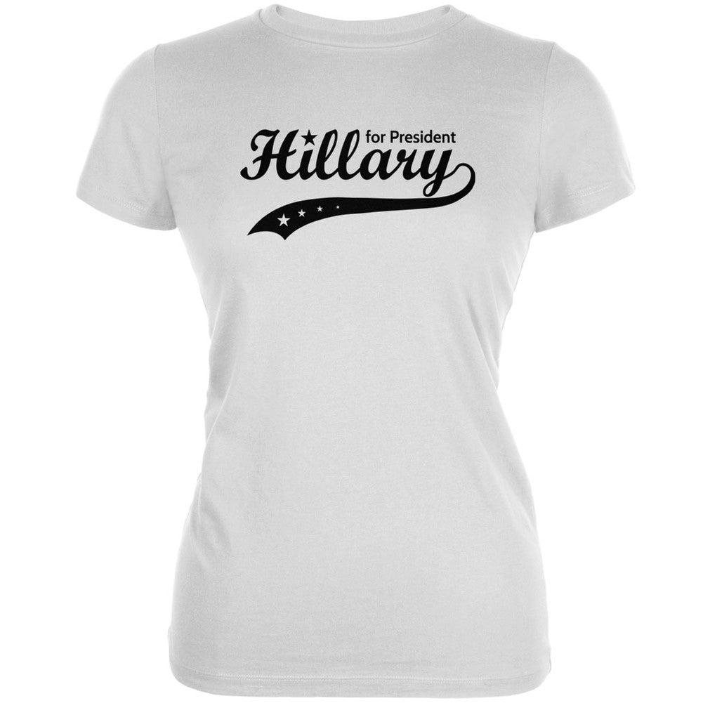 Election 2016 - Hillary Clinton for President Swoosh White Juniors Soft T-Shirt Juniors T-Shirts Old Glory 2XL White 