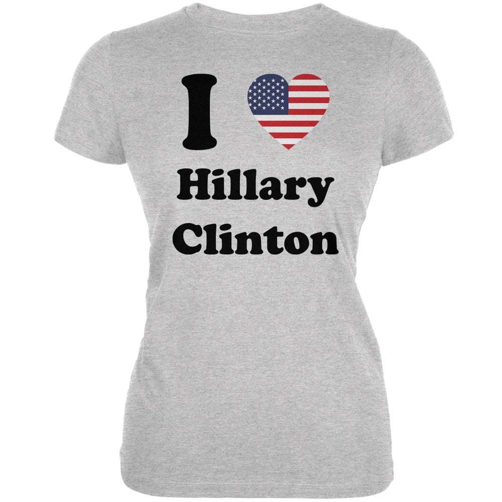 Election 2016 - I Heart Hillary Clinton Heather Grey Juniors Soft T-Shirt Juniors T-Shirts Old Glory 2XL Grey 