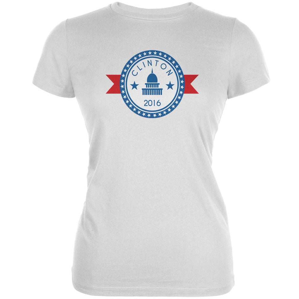 Election 2016 - Clinton 2016 Badge White Juniors Soft T-Shirt Juniors T-Shirts Old Glory 2XL White 