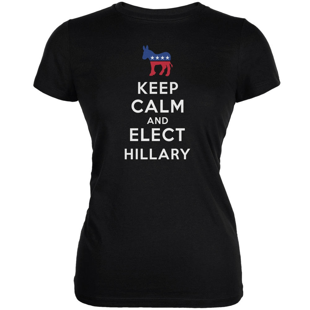 Election 2016 - Keep Calm & Elect Hillary Black Juniors Soft T-Shirt Juniors T-Shirts Old Glory 2XL Black 