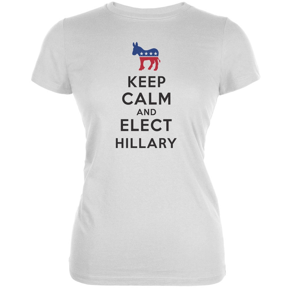 Election 2016 - Keep Calm & Elect Hillary White Juniors Soft T-Shirt Juniors T-Shirts Old Glory 2XL White 