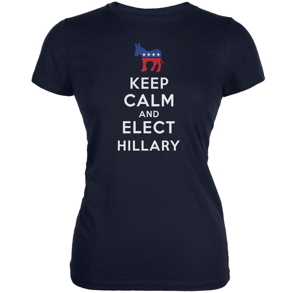 Election 2016 - Keep Calm & Elect Hillary Navy Juniors Soft T-Shirt Juniors T-Shirts Old Glory 2XL Blue 