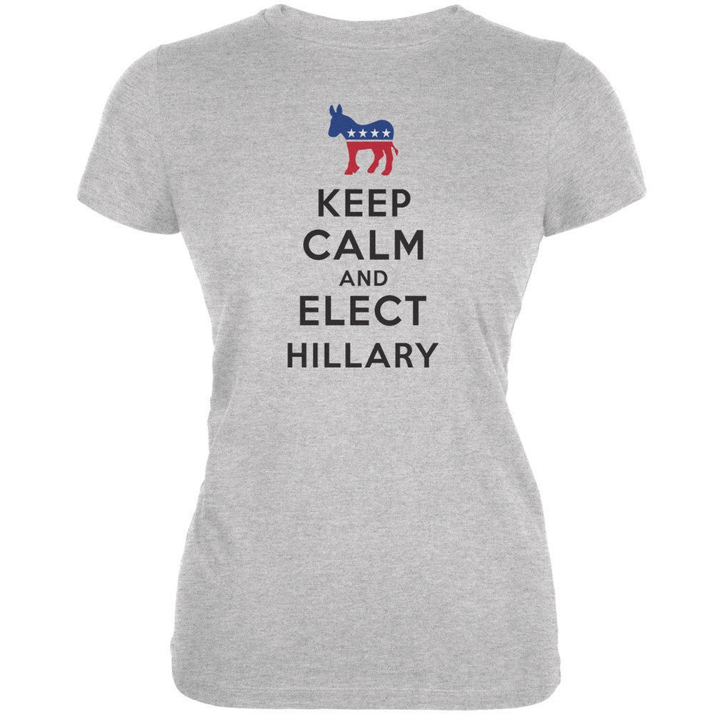 Election 2016 - Keep Calm & Elect Hillary Heather Grey Juniors Soft T-Shirt Juniors T-Shirts Old Glory 2XL Grey 