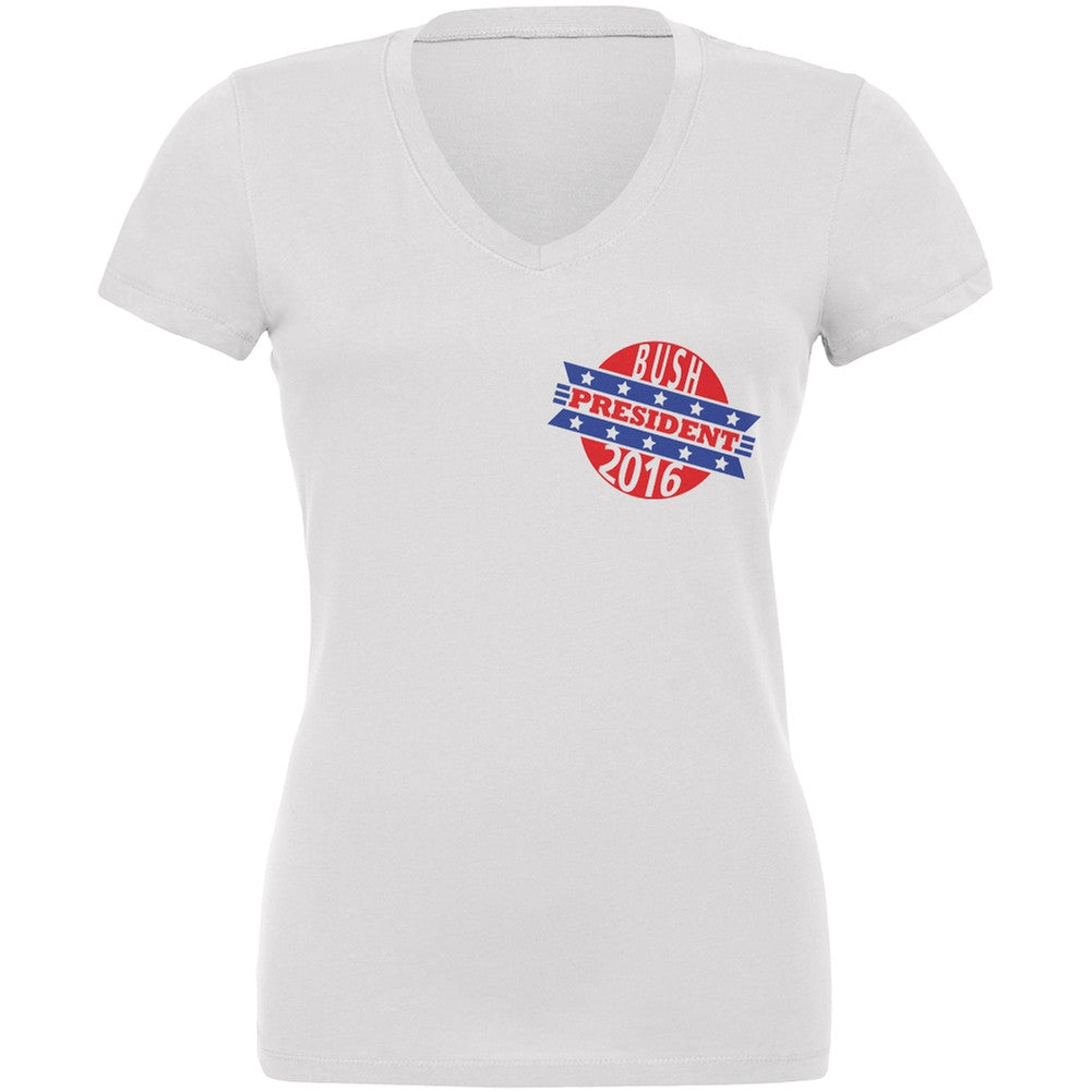 Election 2016 Bush President Retro White Juniors V-Neck T-Shirt Juniors T-Shirts Old Glory 2XL White 