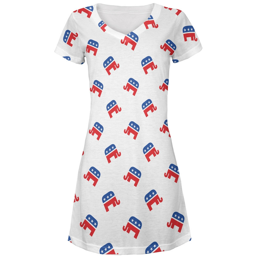 Election Republican Party All Over Juniors V-Neck Dress Juniors Dresses Old Glory LG Multi 