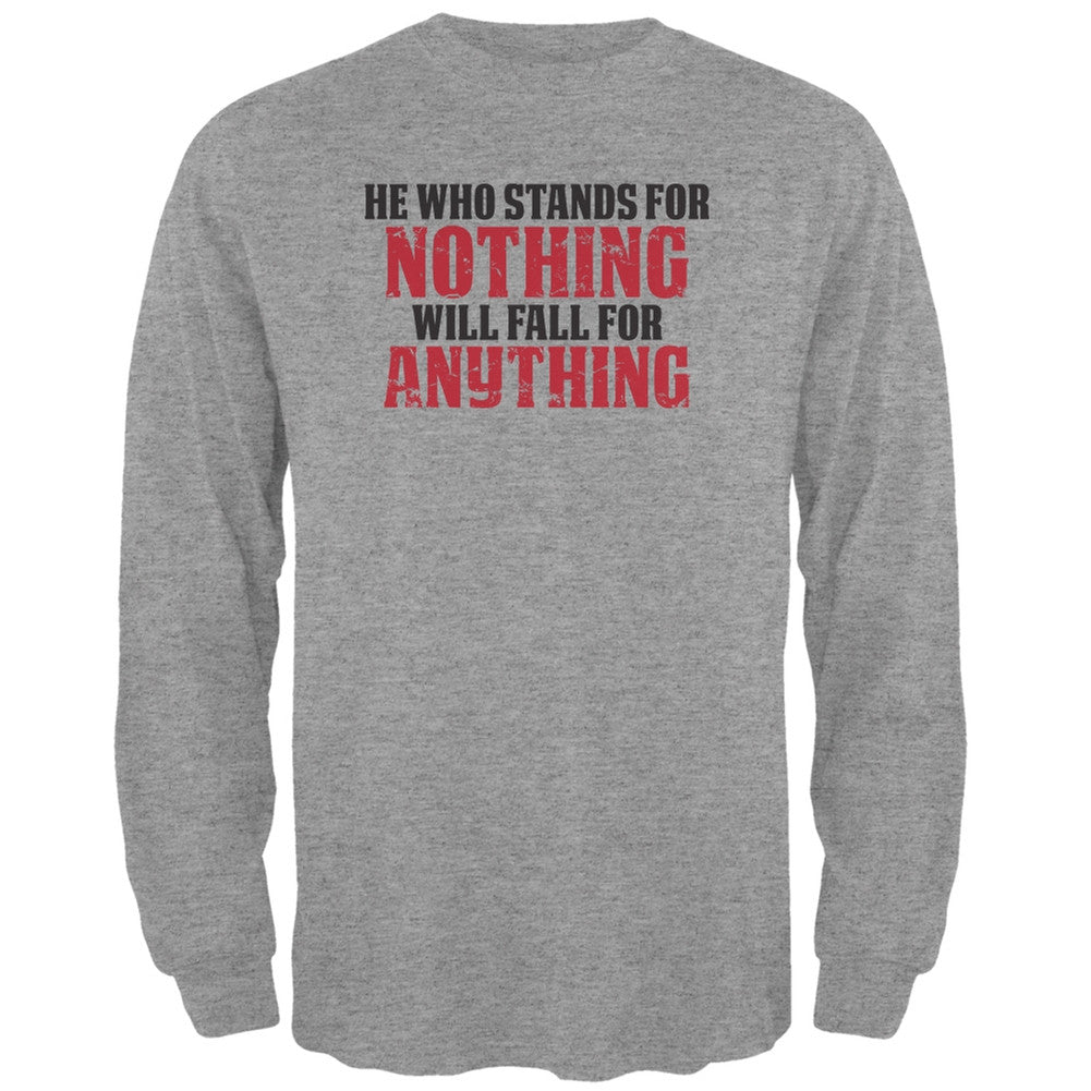 He Who Stands For Nothing Heather Grey Adult Long Sleeve T-Shirt Men's Long Sleeves Old Glory 2XL Grey 