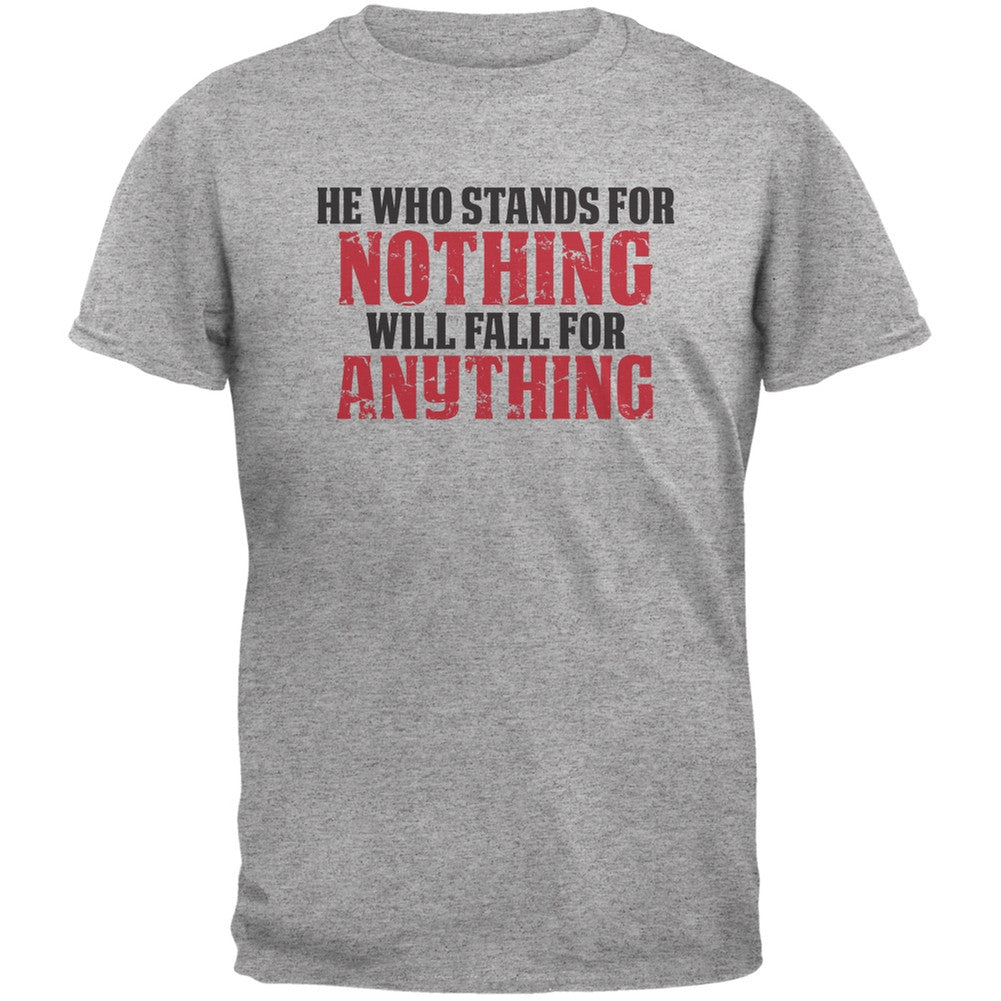 He Who Stands For Nothing Heather Grey Adult T-Shirt Men's T-Shirts Old Glory 2XL Grey 