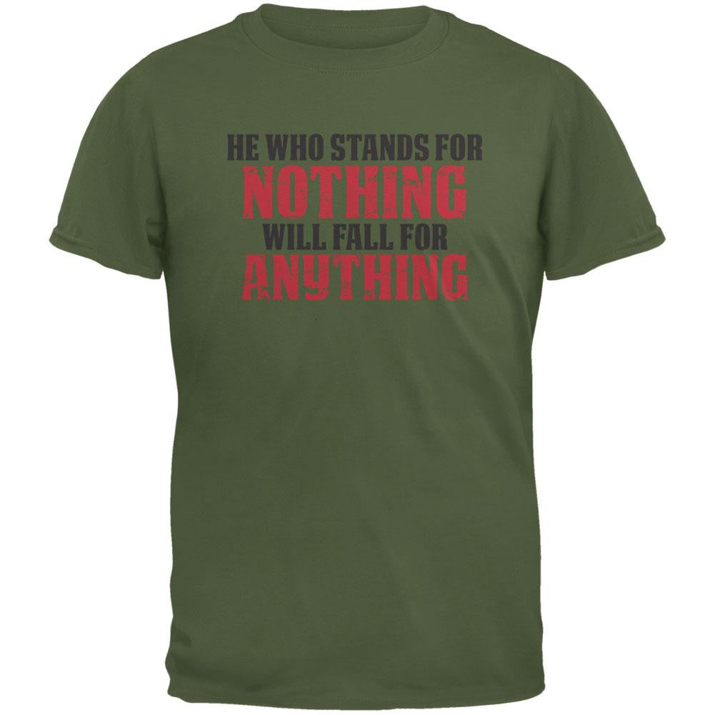 He Who Stands For Nothing Military Green Adult T-Shirt Men's T-Shirts Old Glory 2XL Green 
