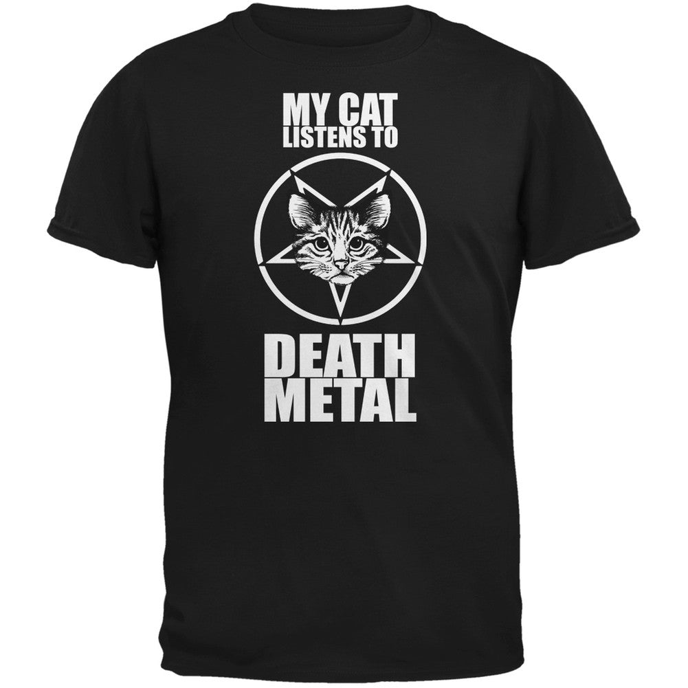 My Cat Listens To Metal Black Adult T-Shirt Men's T-Shirts Old Glory 2XL Black 