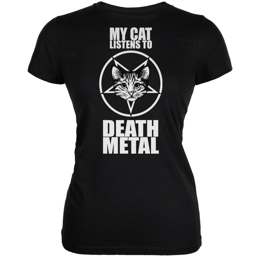 My Cat Listens To Metal Black Juniors Soft T-Shirt Juniors T-Shirts Old Glory 2XL Black 