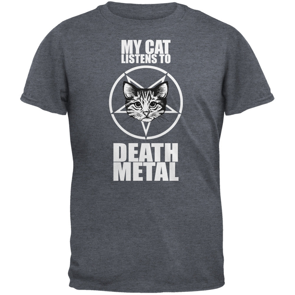 My Cat Listens To Metal Dark Heather Adult T-Shirt Men's T-Shirts Old Glory 2XL Grey 