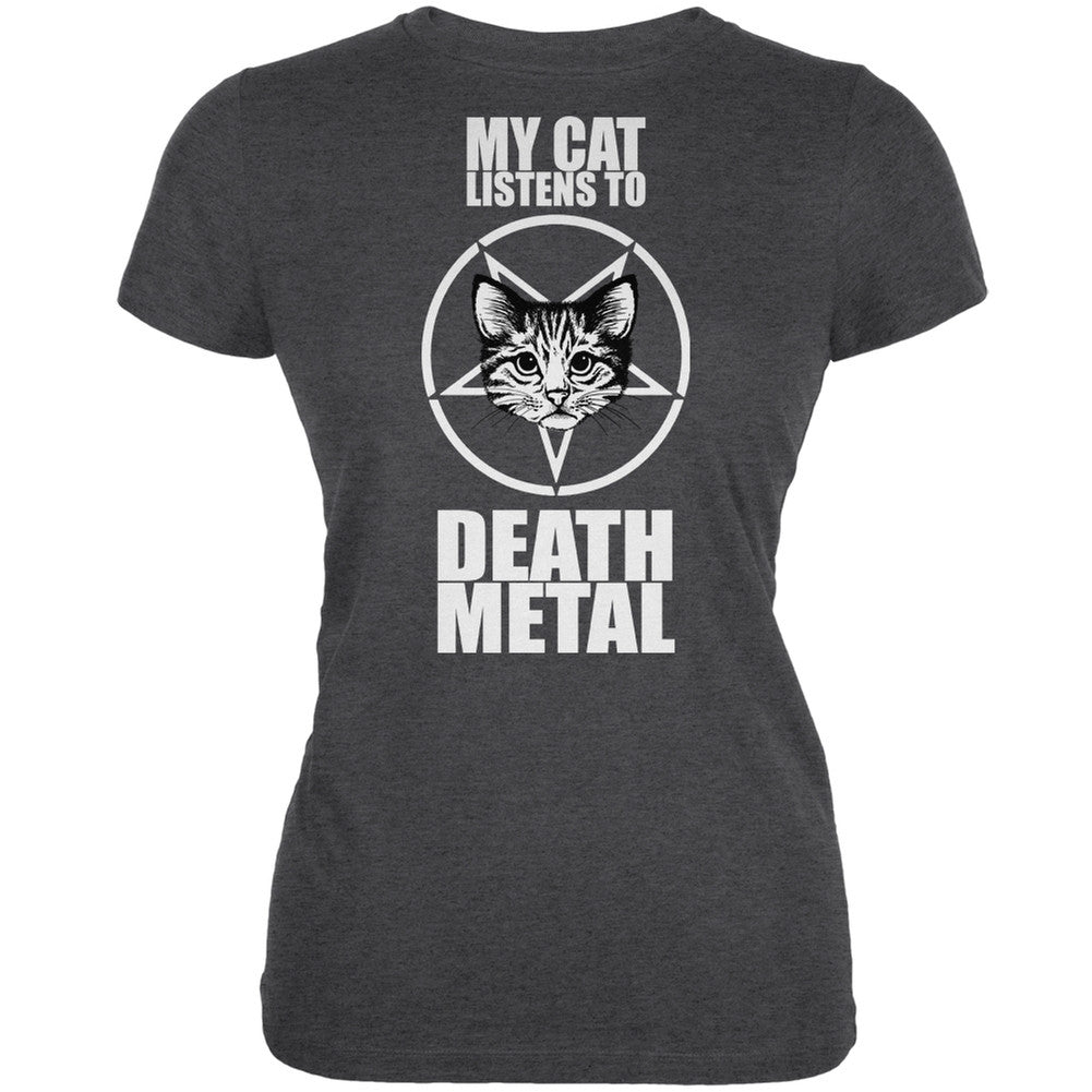 My Cat Listens To Metal Dark Heather Juniors Soft T-Shirt Juniors T-Shirts Old Glory 2XL Grey 