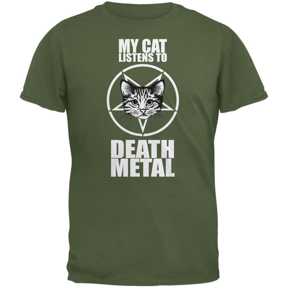 My Cat Listens To Metal Military Green Adult T-Shirt Men's T-Shirts Old Glory 2XL Green 