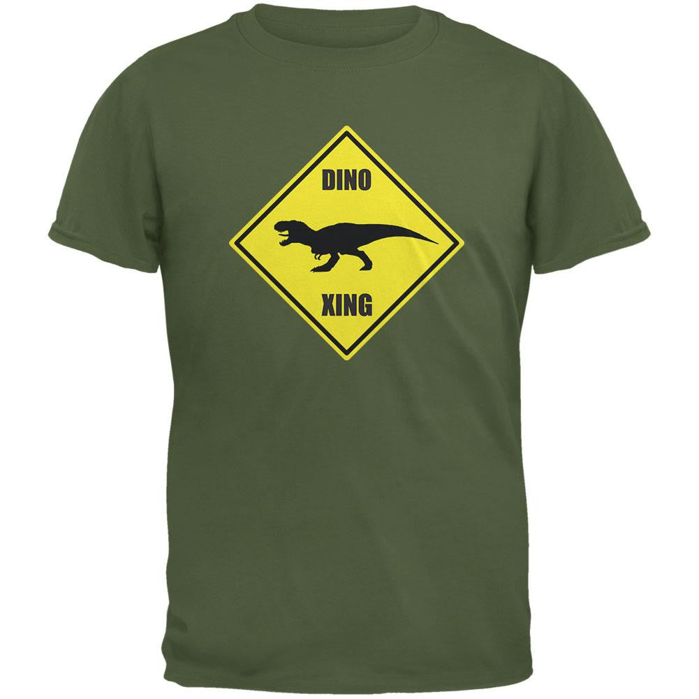 Dino Crossing Military Green Adult T-Shirt Men's T-Shirts Old Glory 2XL Green 