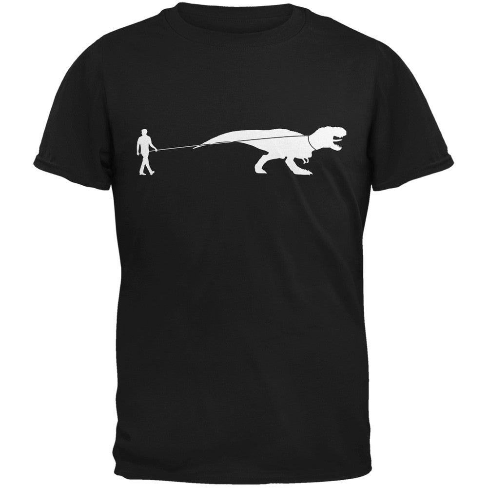 Jurassic - Dinosaur T-Rex On A Leash Black Adult T-Shirt Men's T-Shirts Old Glory 2XL Black 