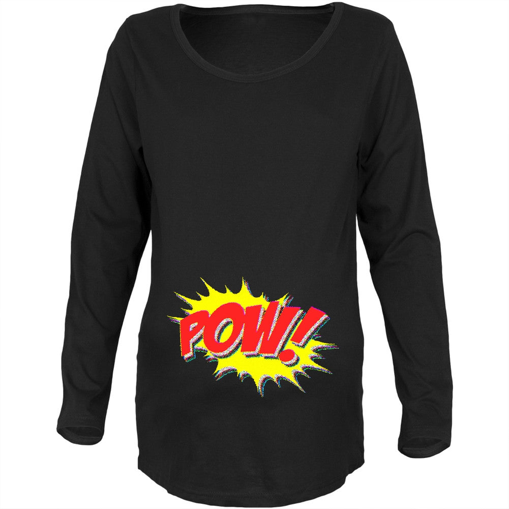 POW Comic Book Super Hero Black Maternity Soft Long Sleeve T-Shirt Maternity T-Shirts Old Glory SM Black 