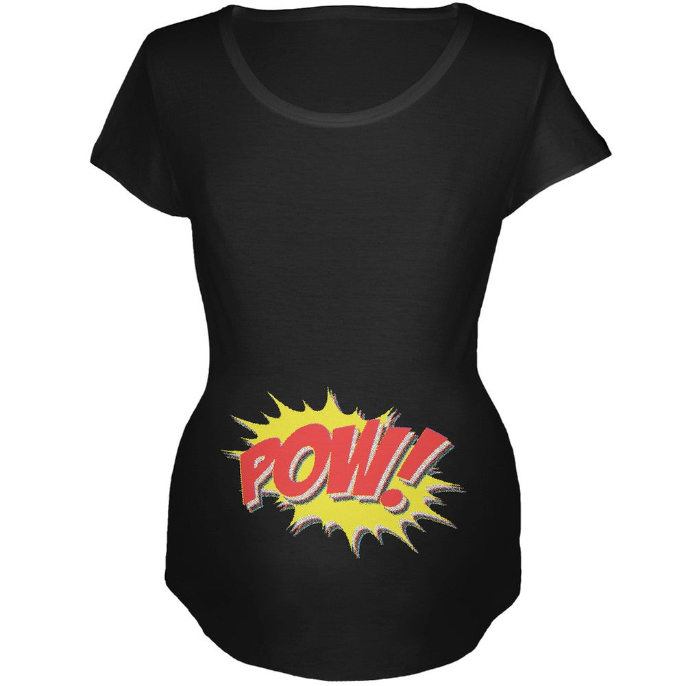 POW Comic Book Super Hero Black Maternity Soft T-Shirt Maternity T-Shirts Old Glory SM Black 