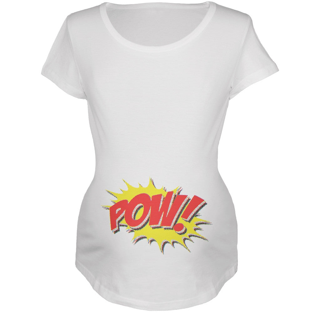 POW Comic Book Super Hero White Maternity Soft T-Shirt Maternity T-Shirts Old Glory SM White 