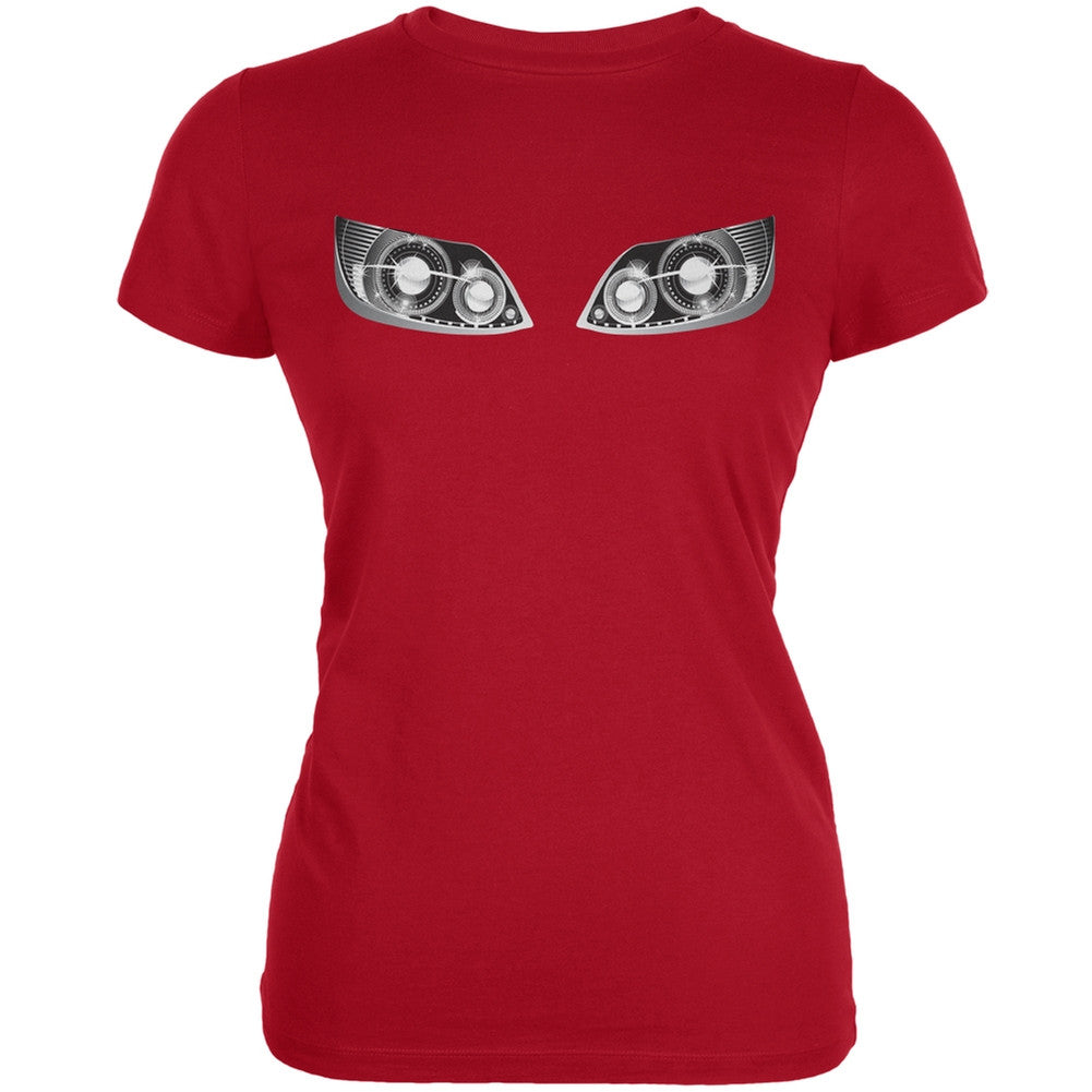 Sports Car Headlights Funny Red Juniors Soft T-Shirt Juniors T-Shirts Old Glory 2XL Red 