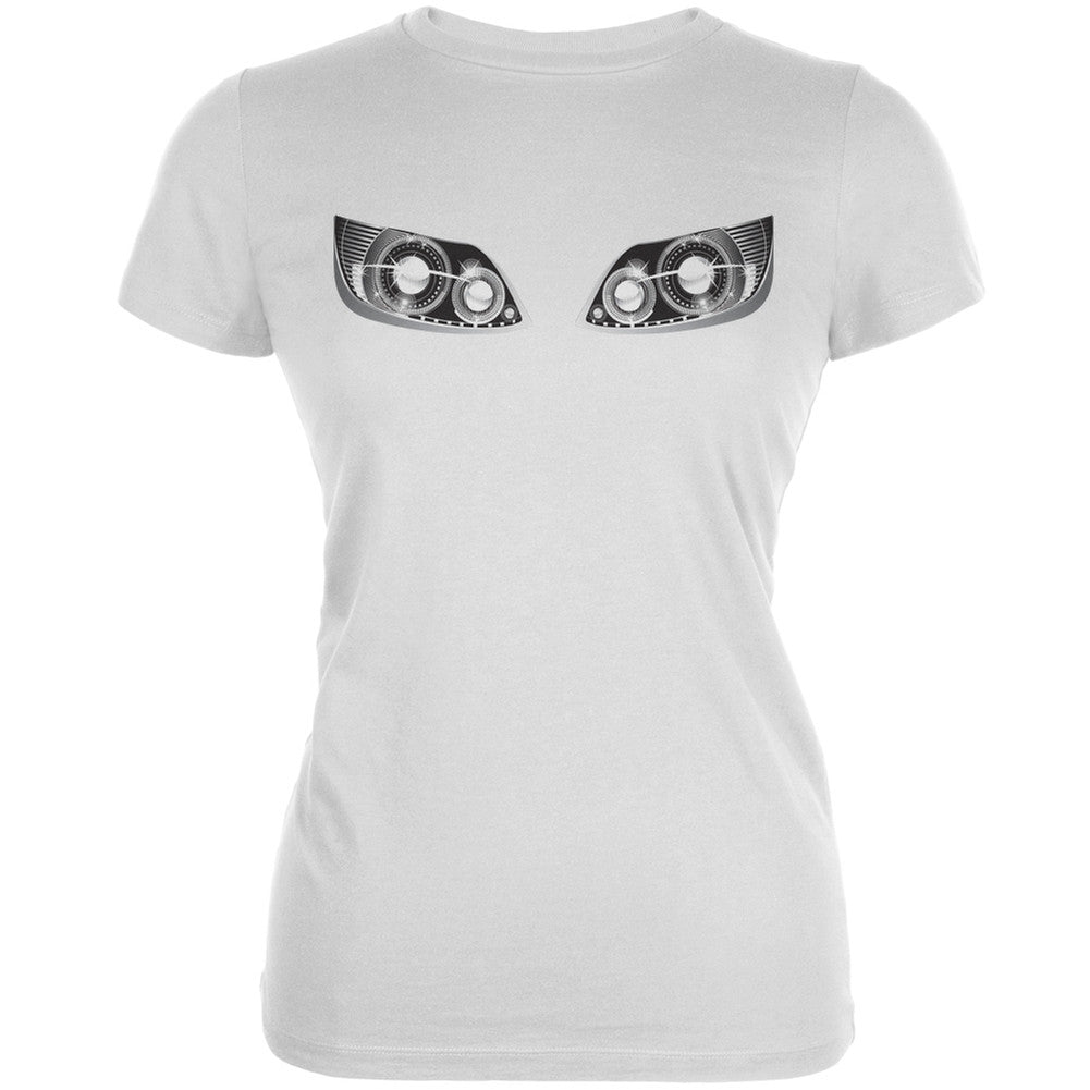 Sports Car Headlights Funny White Juniors Soft T-Shirt Juniors T-Shirts Old Glory 2XL White 