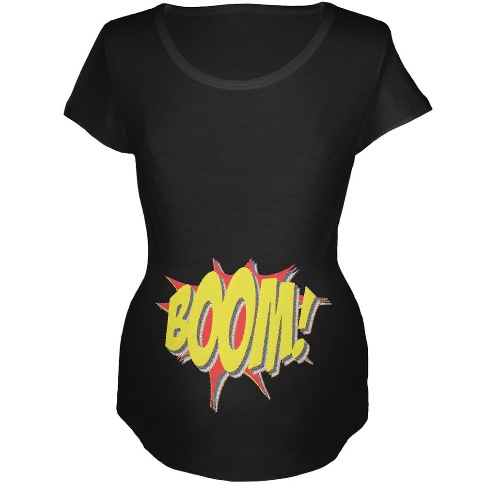 BOOM Comic Book Super Hero Black Maternity Soft T-Shirt Maternity T-Shirts Old Glory SM Black 