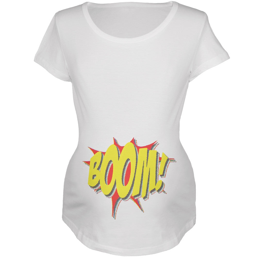 BOOM Comic Book Super Hero White Maternity Soft T-Shirt Maternity T-Shirts Old Glory SM White 