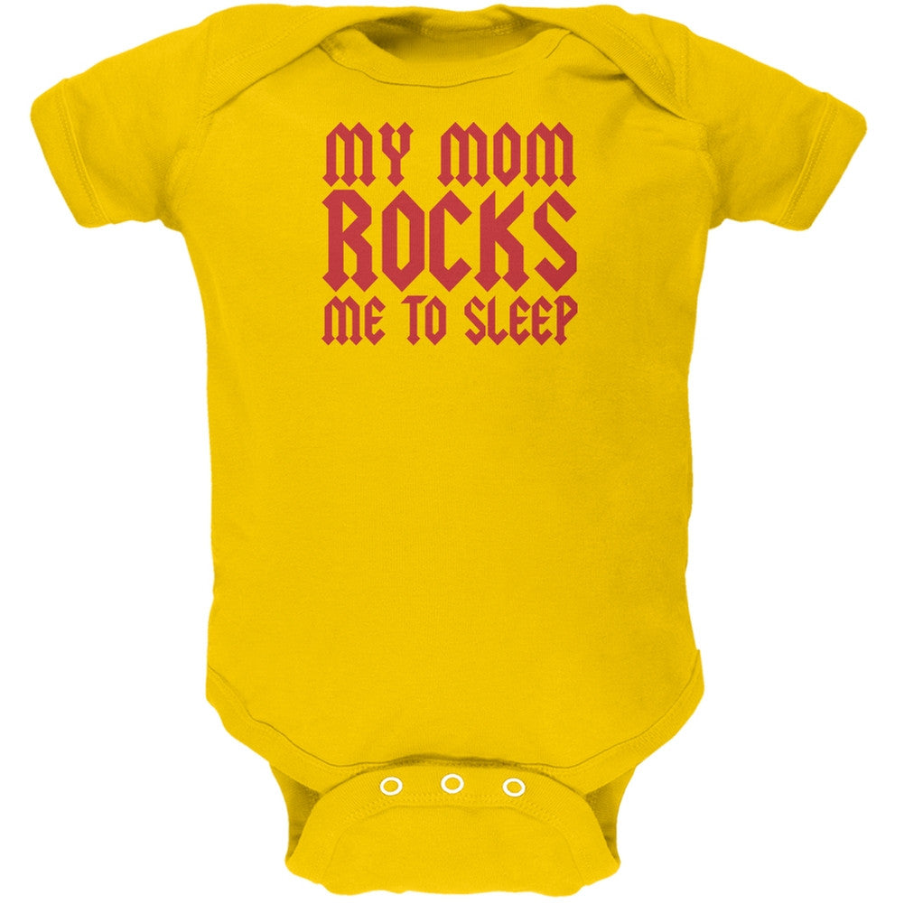 Mom Rocks Me to Sleep Funny Yellow Soft Baby One Piece Baby One Piece Old Glory 0-3M Yellow 