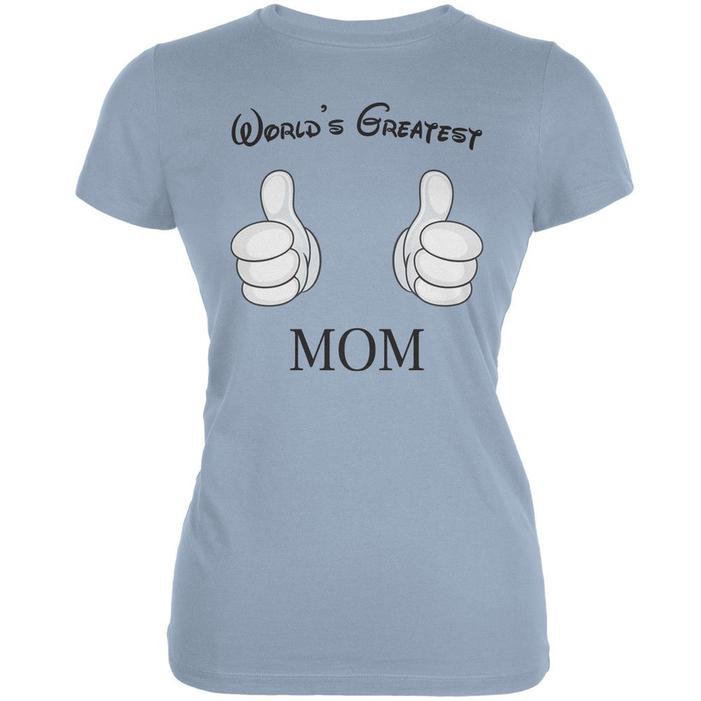 Mother's Day - World's Greatest Mom Cartoon Light Blue Juniors Soft T-Shirt Juniors T-Shirts Old Glory 2XL Blue 