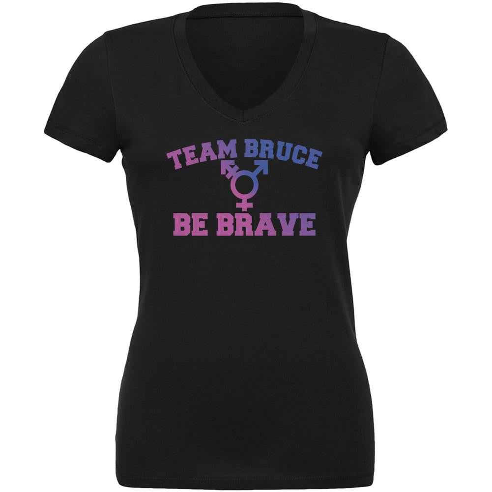 Team Bruce Be Brave Bruce Jenner Black Juniors V-Neck T-Shirt Juniors T-Shirts Old Glory 2XL Black 