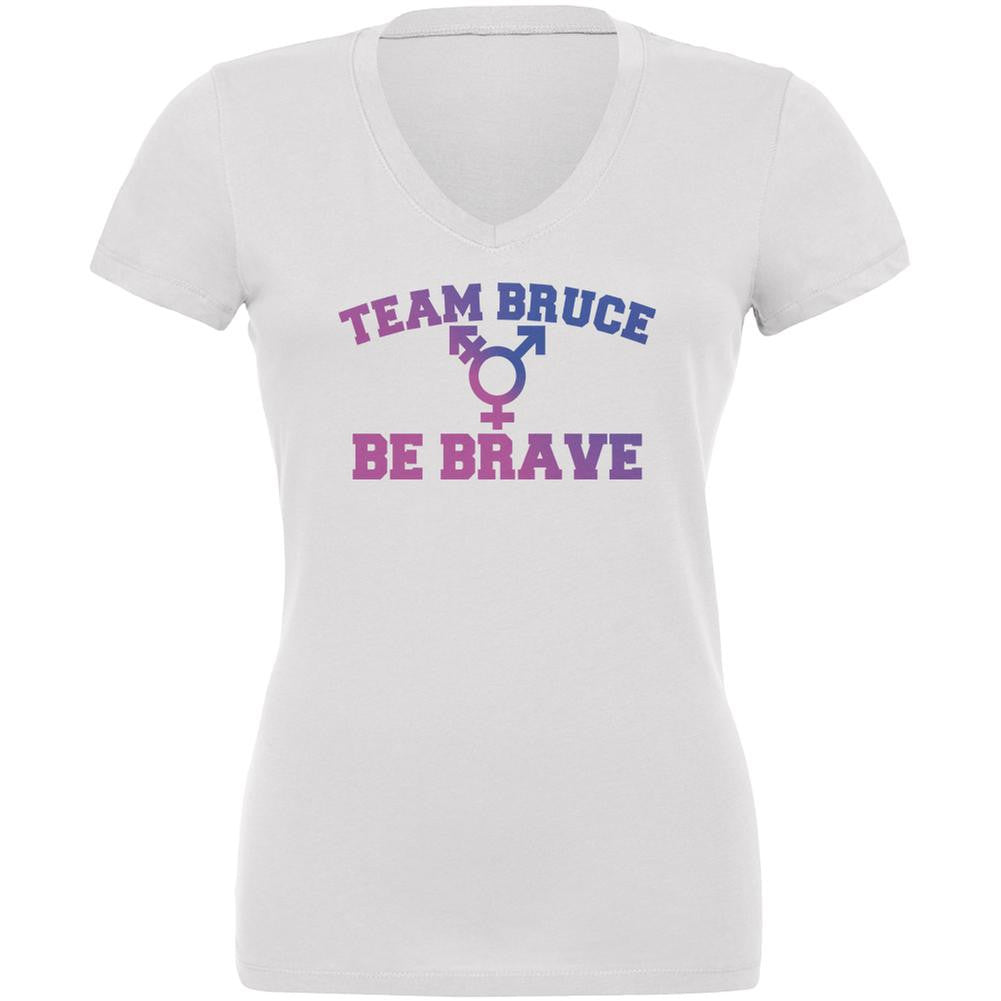 Team Bruce Be Brave Bruce Jenner White Juniors V-Neck T-Shirt Juniors T-Shirts Old Glory 2XL White 