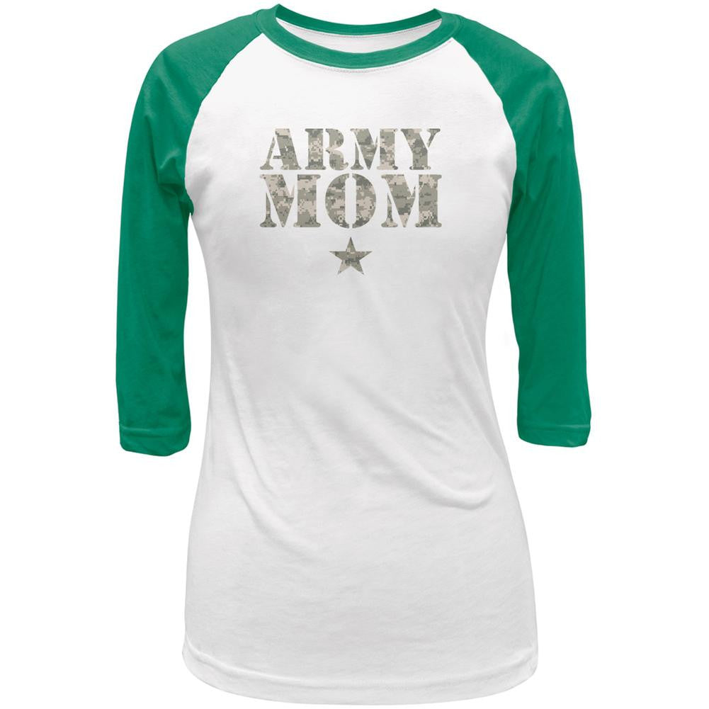 Army Mom White/Kelly Green Juniors 3/4 Raglan T-Shirt Juniors Raglans Old Glory 2XL Multi 