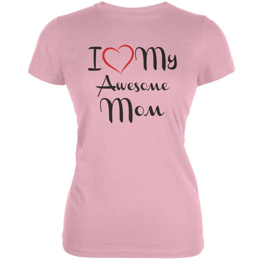 Mothers Day - I Heart My Awesome Mom Pink Juniors Soft T-Shirt Juniors T-Shirts Old Glory 2XL Pink 