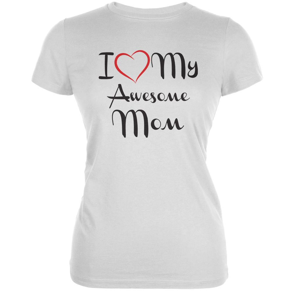 Mothers Day - I Heart My Awesome Mom White Juniors Soft T-Shirt Juniors T-Shirts Old Glory 2XL White 