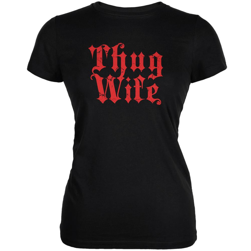 Thug Wife Black Juniors Soft T-Shirt Juniors T-Shirts Old Glory 2XL Black 