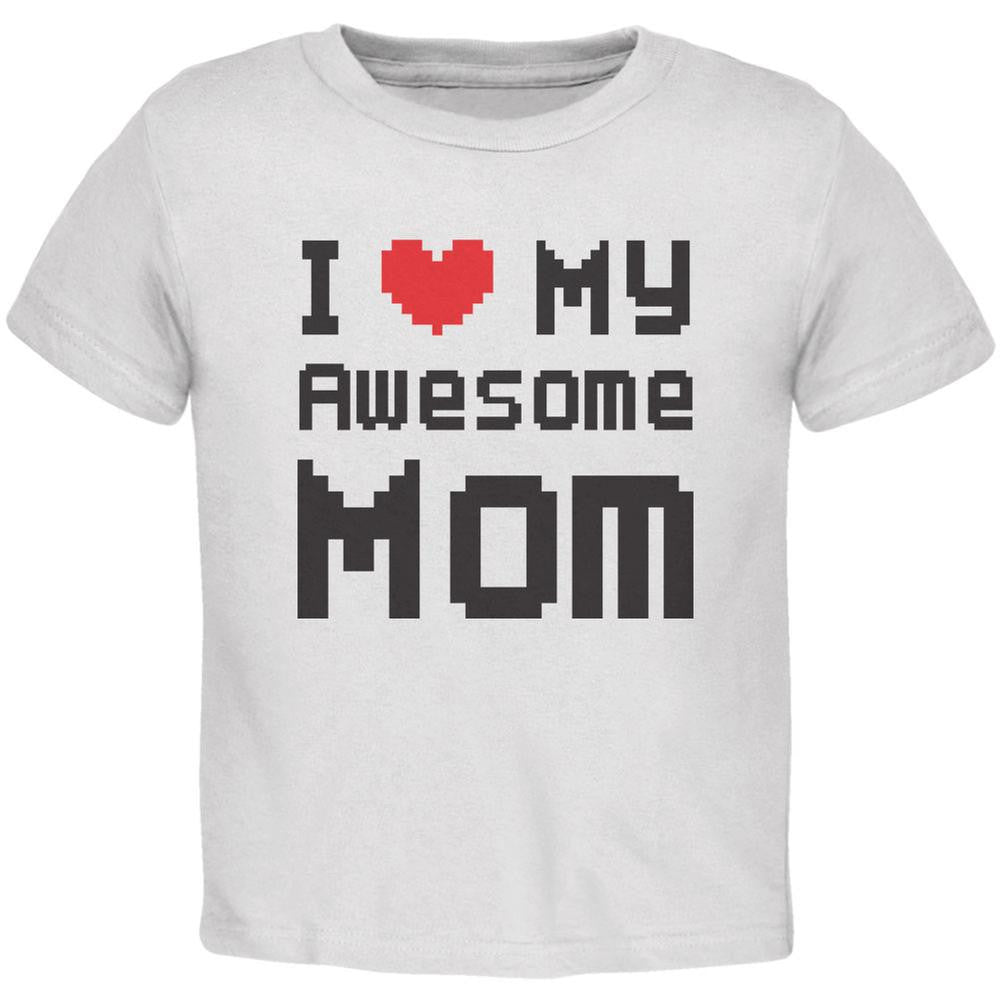 Mother's Day I Heart My Awesome Mom 8 Bit Pixel White Toddler T-Shirt Toddler T-Shirts Old Glory 2T White 