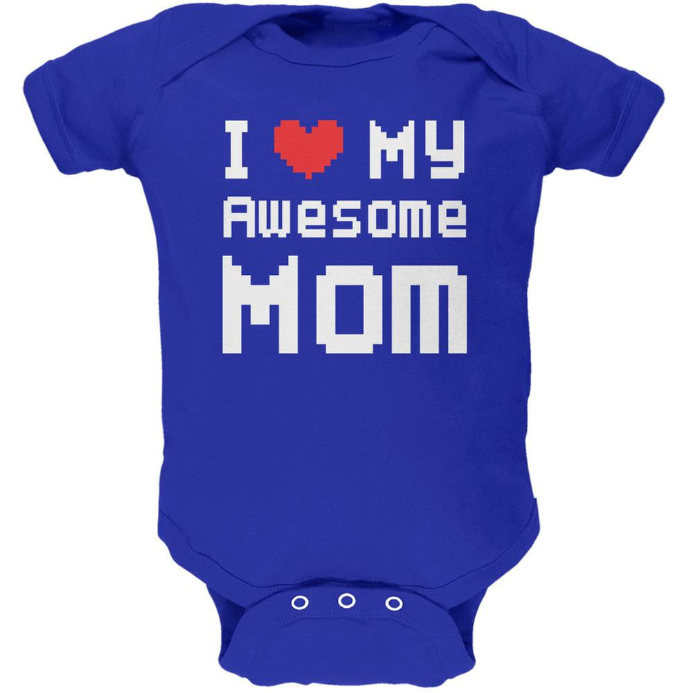 Mother's Day - I Heart My Awesome Mom 8 Bit Pixel Royal Soft Baby One Piece Baby One Piece Old Glory 0-3M Blue 