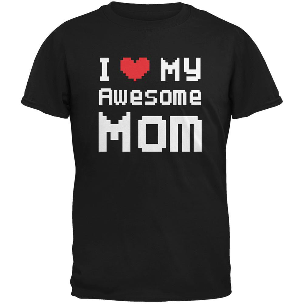 Mother's Day - I Heart My Awesome Mom 8 Bit Pixel Black Youth T-Shirt Youth T-Shirts Old Glory LG Black 