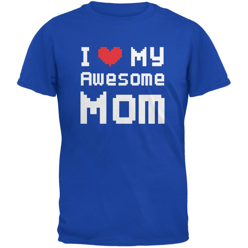 Mother's Day - I Heart My Awesome Mom 8 Bit Pixel Royal Youth T-Shirt Youth T-Shirts Old Glory LG Blue 